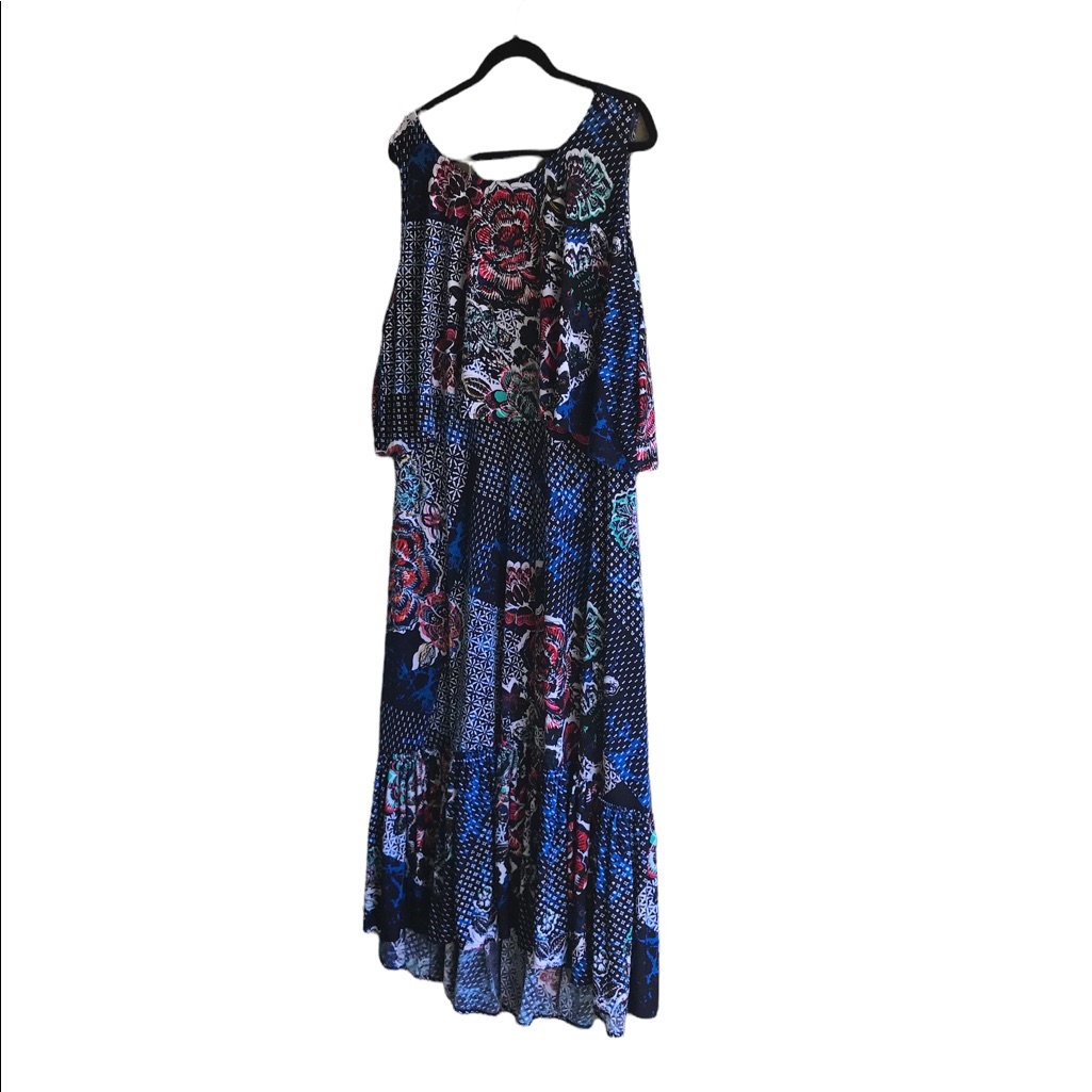 Rafaella 2x Floral Sleeveless Knit Maxi Dress With Bottom Ruffle And Overlay